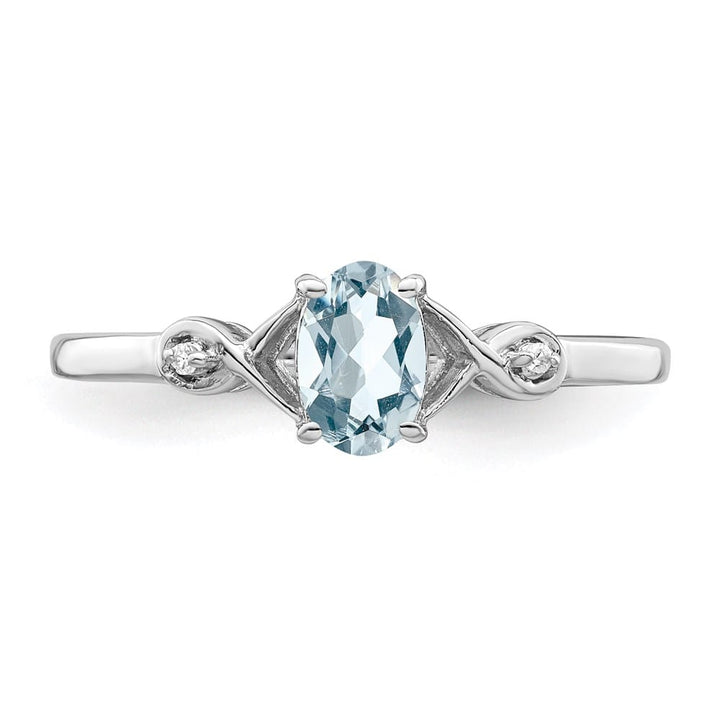 Sterling Silver Diamond and Aquamarine Oval Ring