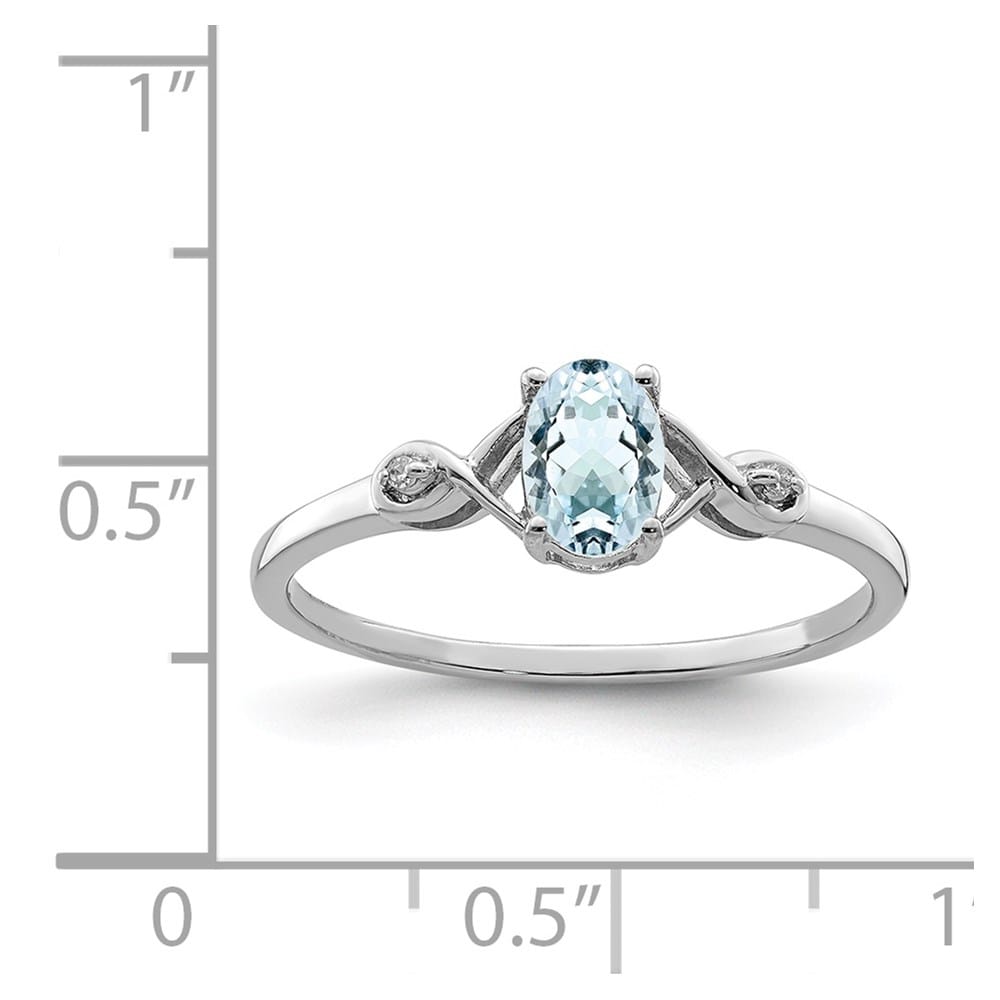 Sterling Silver Diamond and Aquamarine Oval Ring