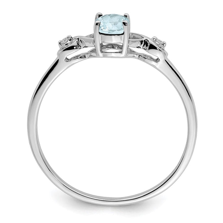 Sterling Silver Diamond and Aquamarine Oval Ring