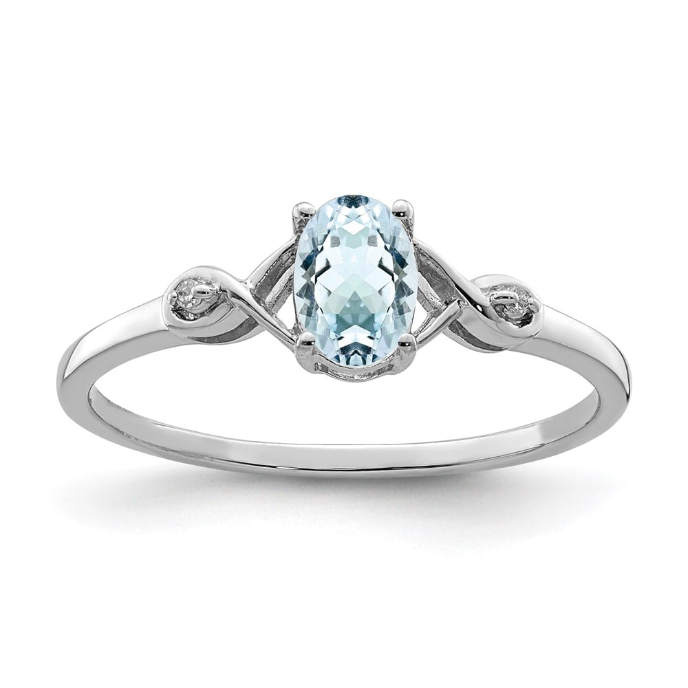 Sterling Silver Diamond and Aquamarine Oval Ring