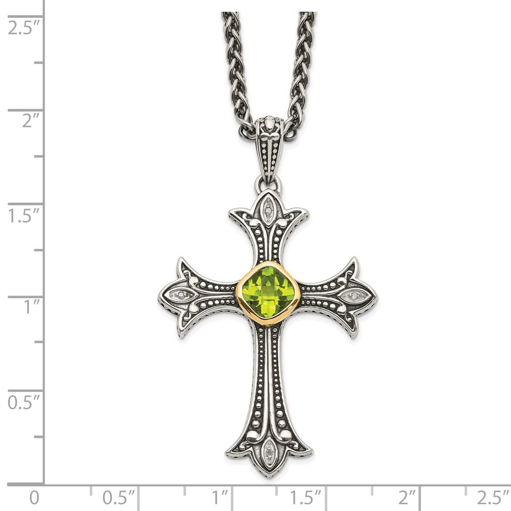 Sterling Silver Diamond and Bezel Peridot 18 inch Necklace