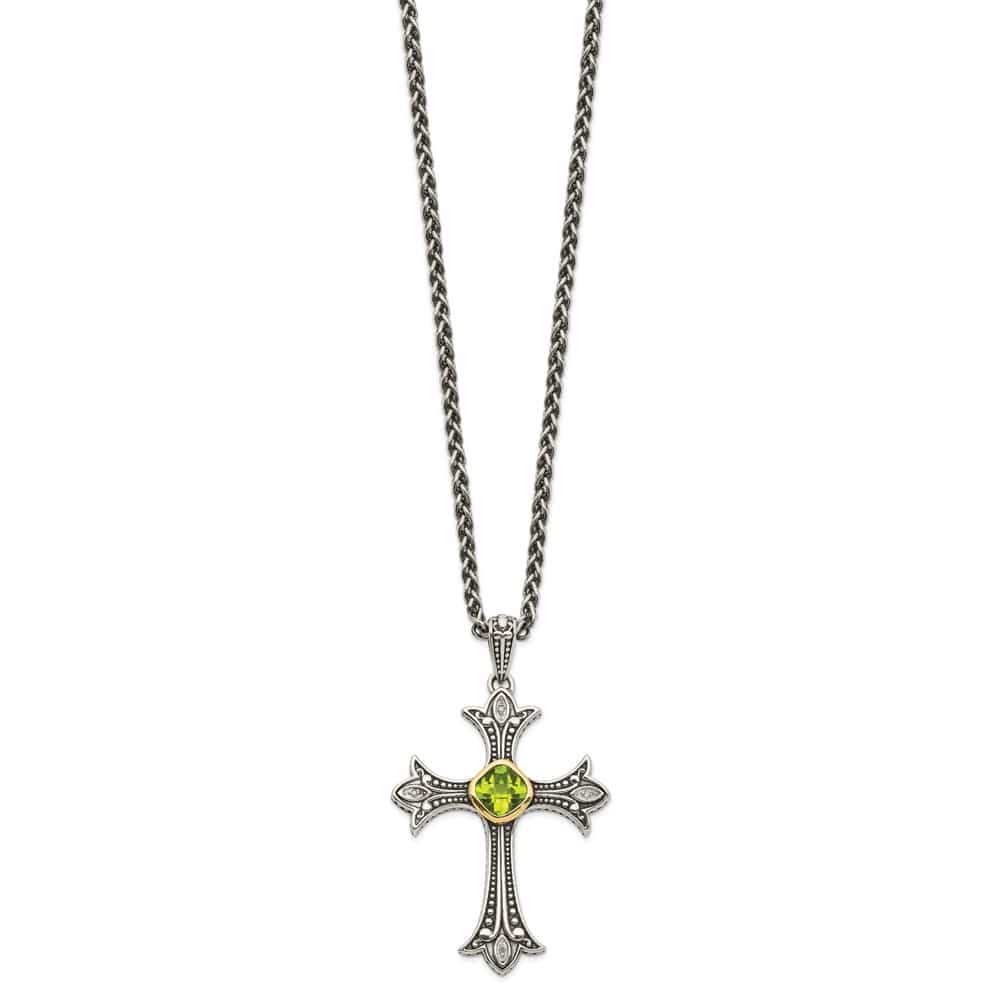 Sterling Silver Diamond and Bezel Peridot 18 inch Necklace