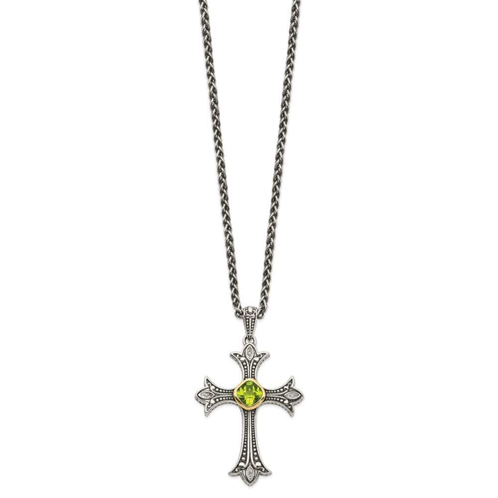 Sterling Silver Diamond and Bezel Peridot 18 inch Necklace