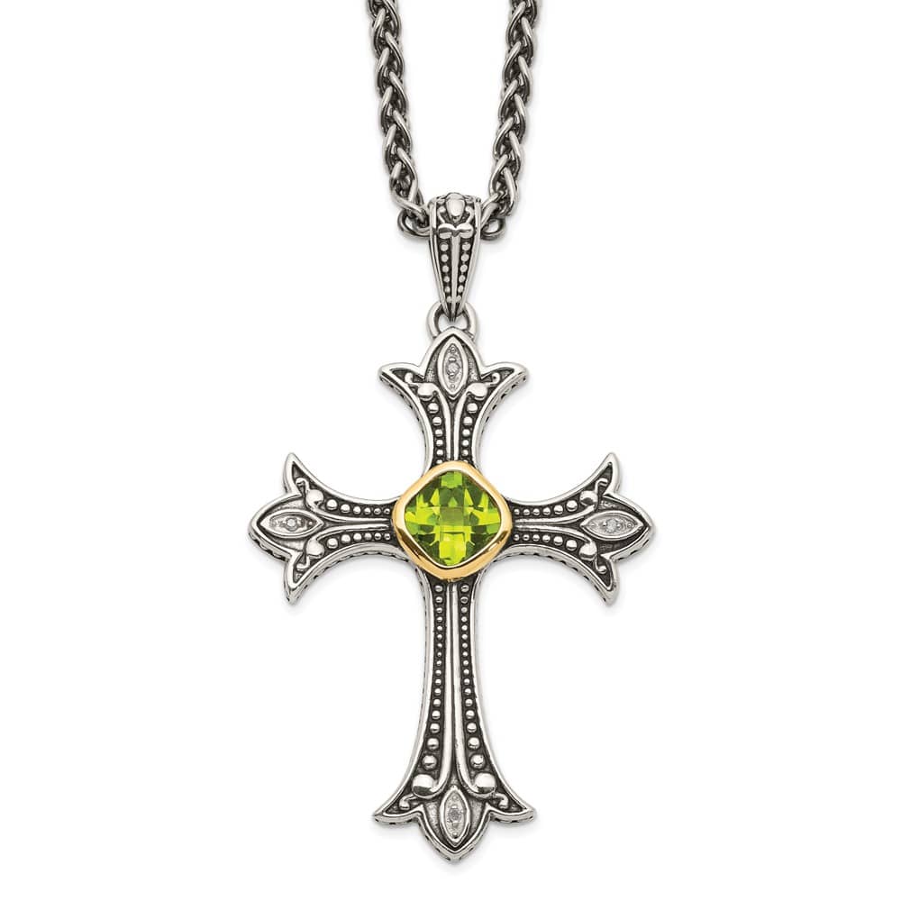 Sterling Silver Diamond and Bezel Peridot 18 inch Necklace