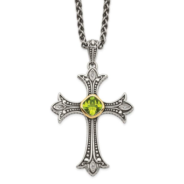Sterling Silver Diamond and Bezel Peridot 18 inch Necklace