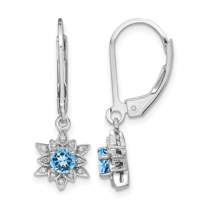 Sterling Silver Diamond and Blue Topaz 28 x 9 mm Earrings, view 1 of 4