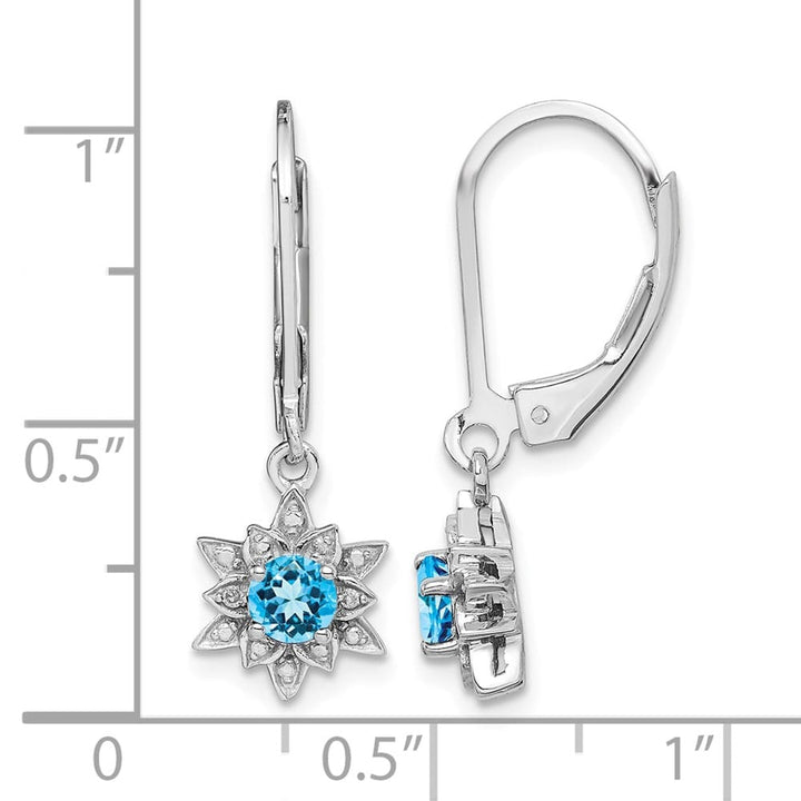 Sterling Silver Diamond and Blue Topaz 28 x 9 mm Earrings, view 4 of 4