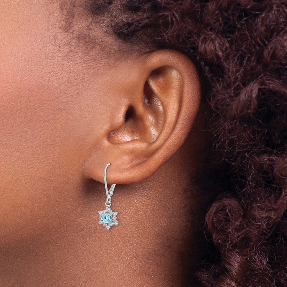 Sterling Silver Diamond and Blue Topaz 28 x 9 mm Earrings, view 3 of 4