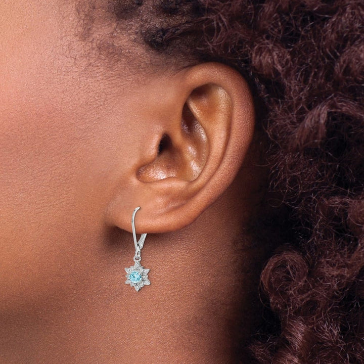 Sterling Silver Diamond and Blue Topaz 28 x 9 mm Earrings, view 3 of 4