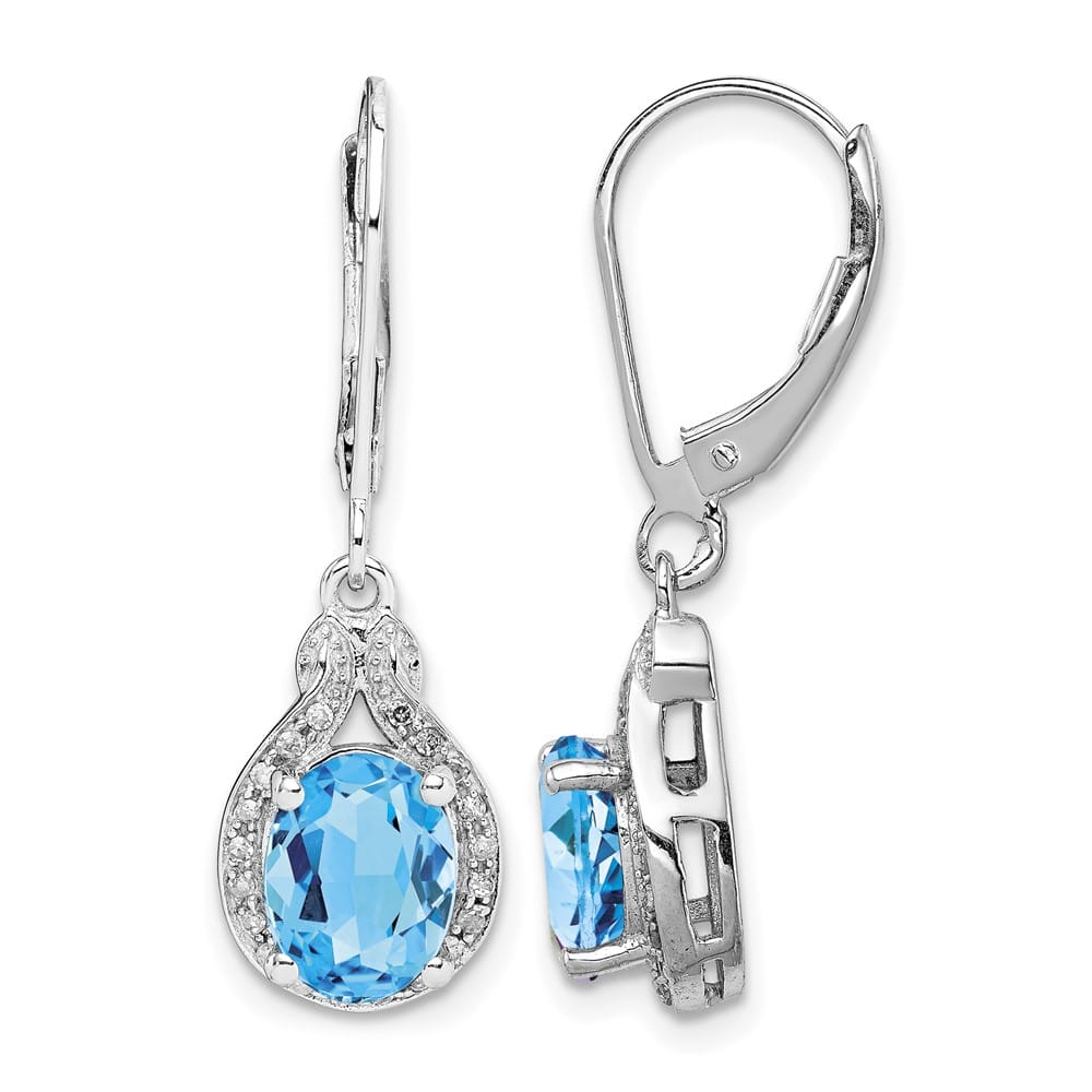 Sterling Silver Diamond and Blue Topaz 30 x 9 mm Earrings, view 1 of 4