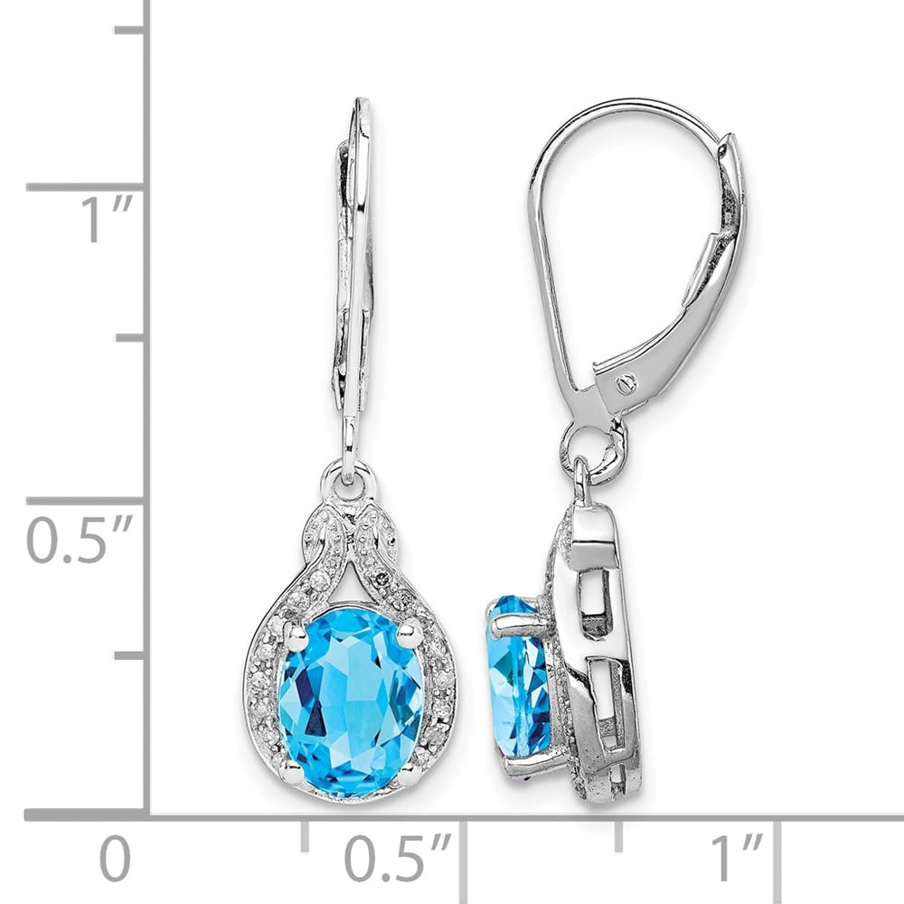 Sterling Silver Diamond and Blue Topaz 30 x 9 mm Earrings, view 4 of 4