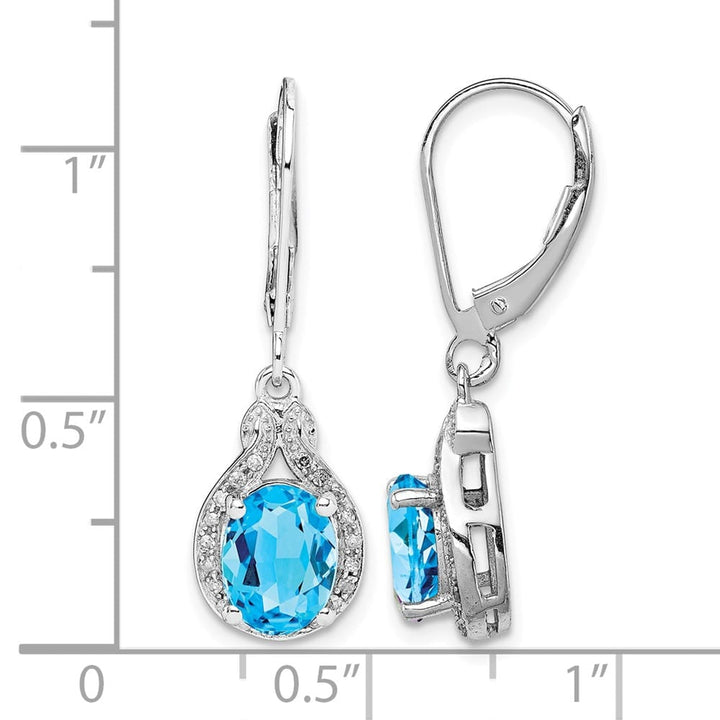 Sterling Silver Diamond and Blue Topaz 30 x 9 mm Earrings, view 4 of 4