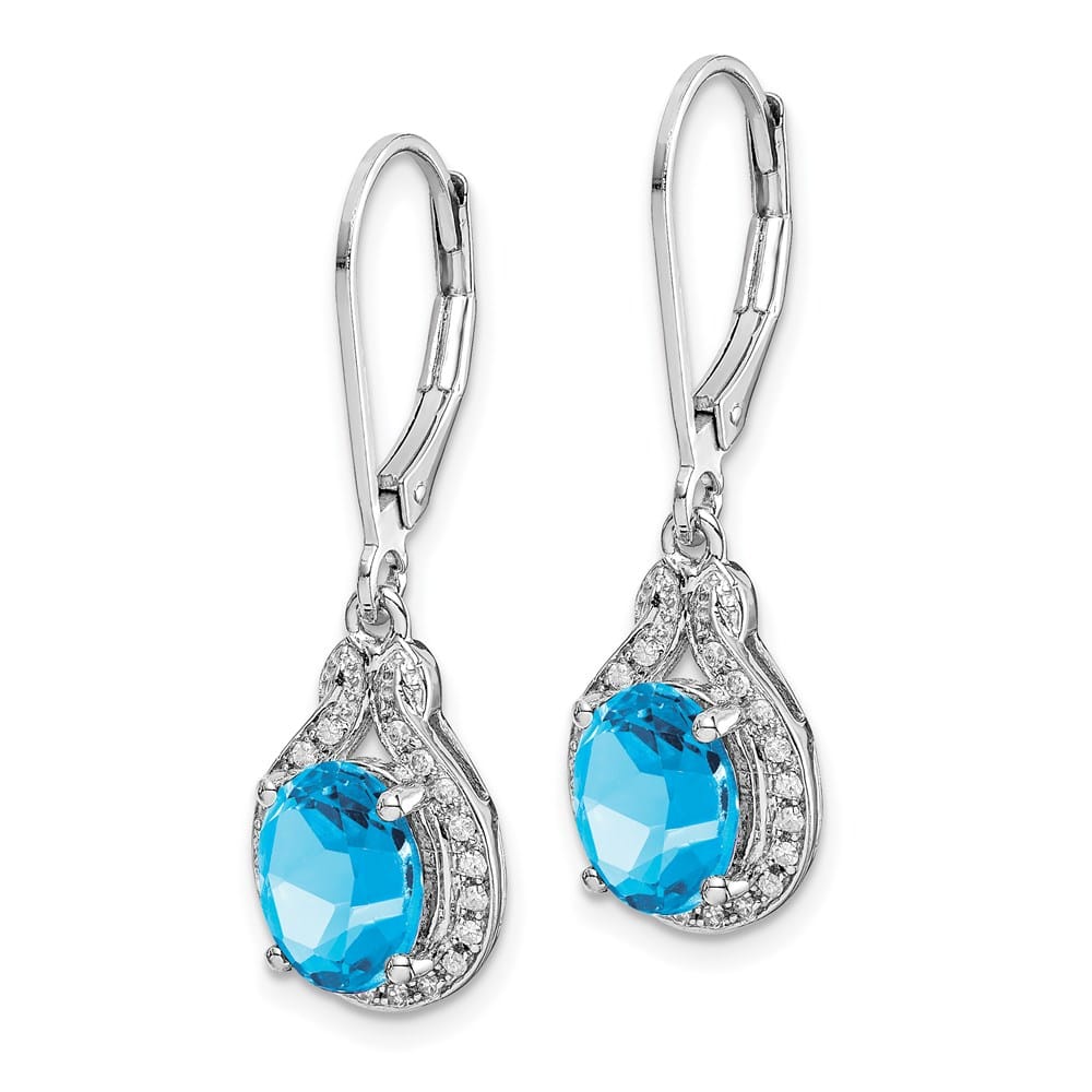 Sterling Silver Diamond and Blue Topaz 30 x 9 mm Earrings, view 2 of 4