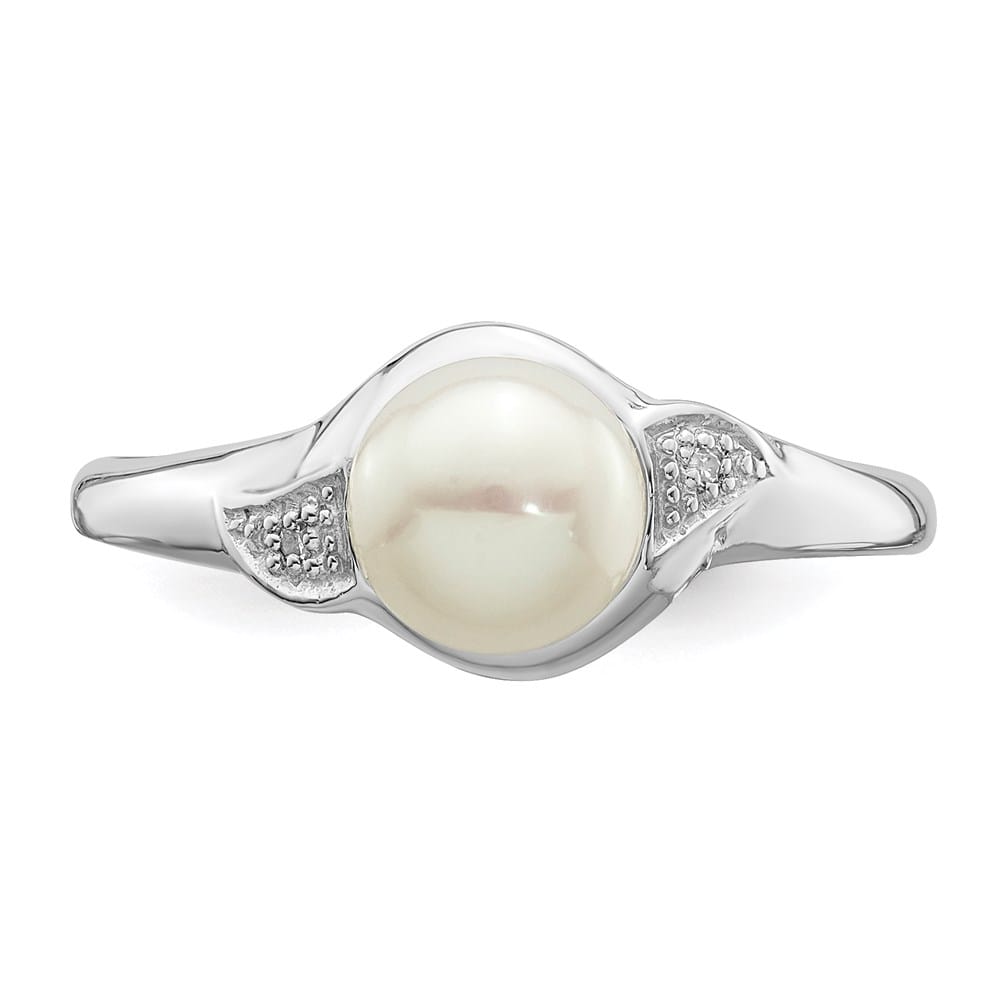 Sterling Silver Diamond and Cultured Pearl 6.5 mm Textured Ring