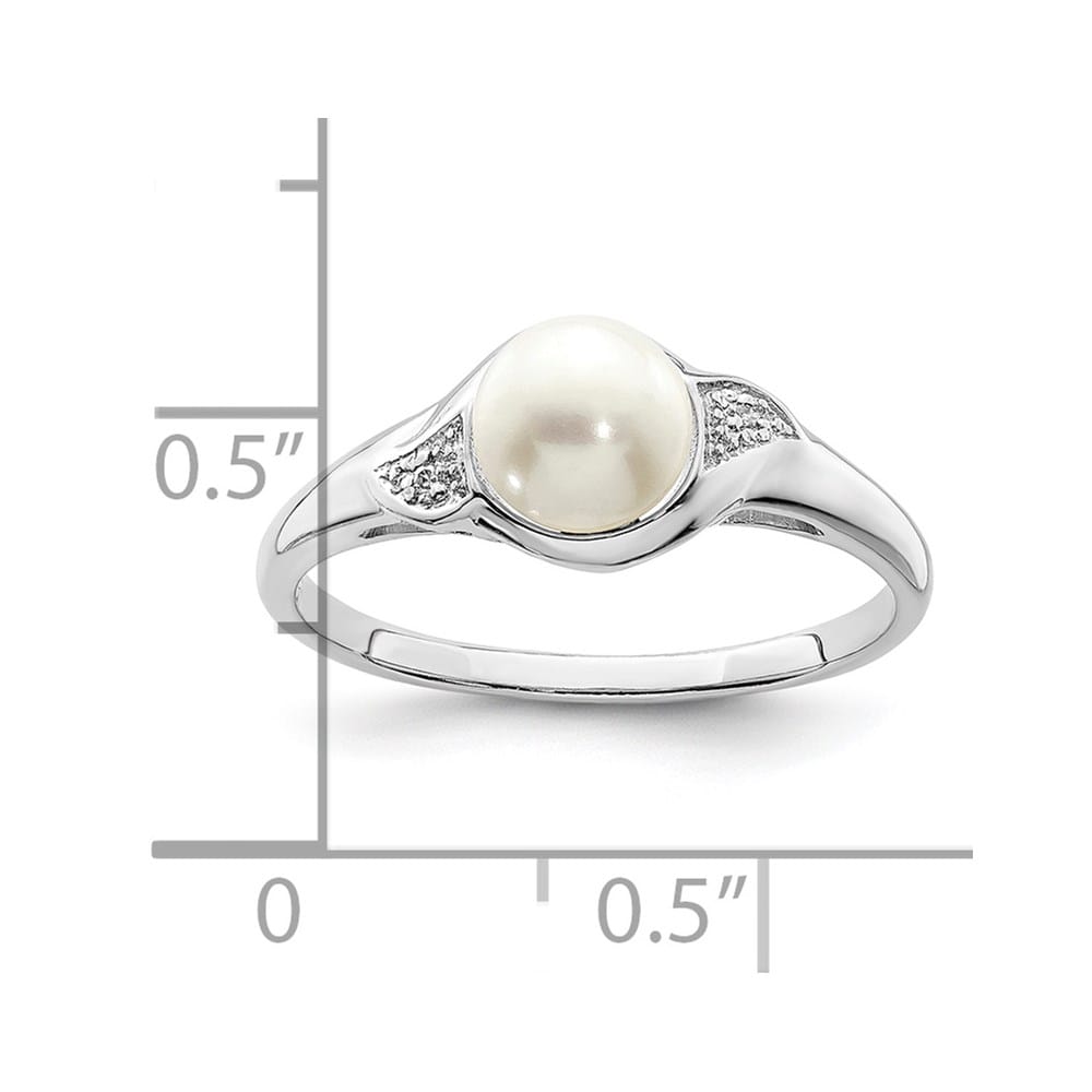 Sterling Silver Diamond and Cultured Pearl 6.5 mm Textured Ring