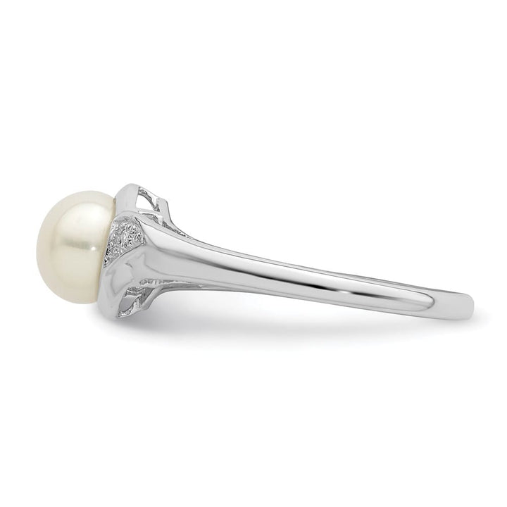 Sterling Silver Diamond and Cultured Pearl 6.5 mm Textured Ring