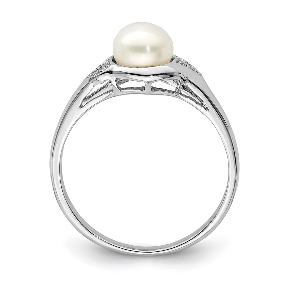 Sterling Silver Diamond and Cultured Pearl 6.5 mm Textured Ring