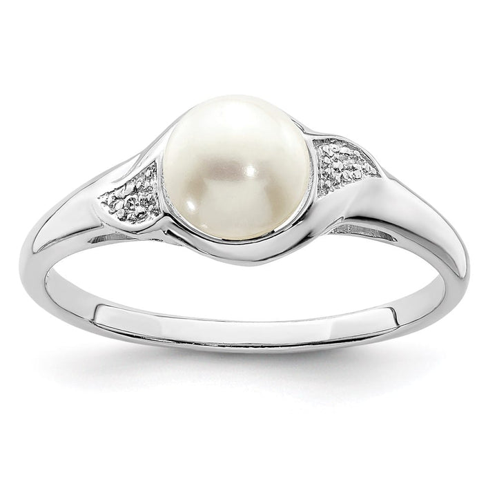 Sterling Silver Diamond and Cultured Pearl 6.5 mm Textured Ring