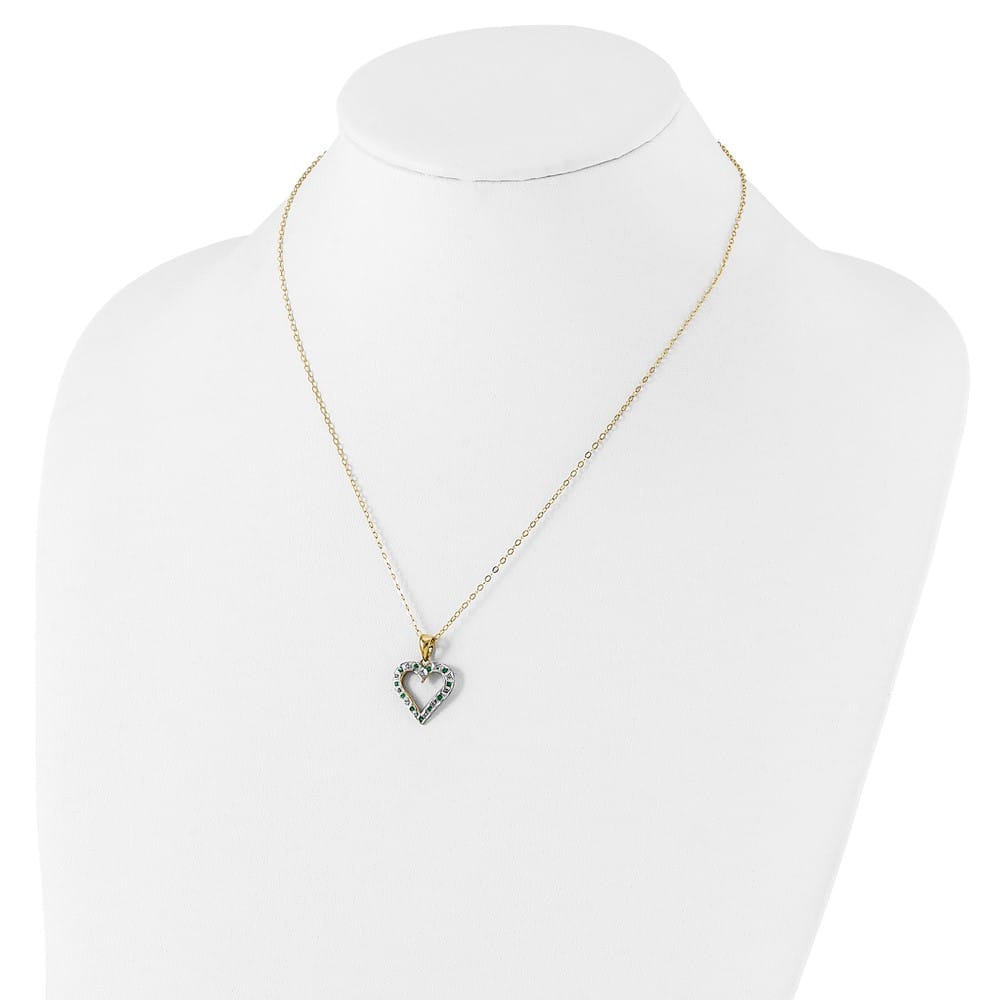 Sterling Silver Diamond and Emerald Heart 18 inch Necklace