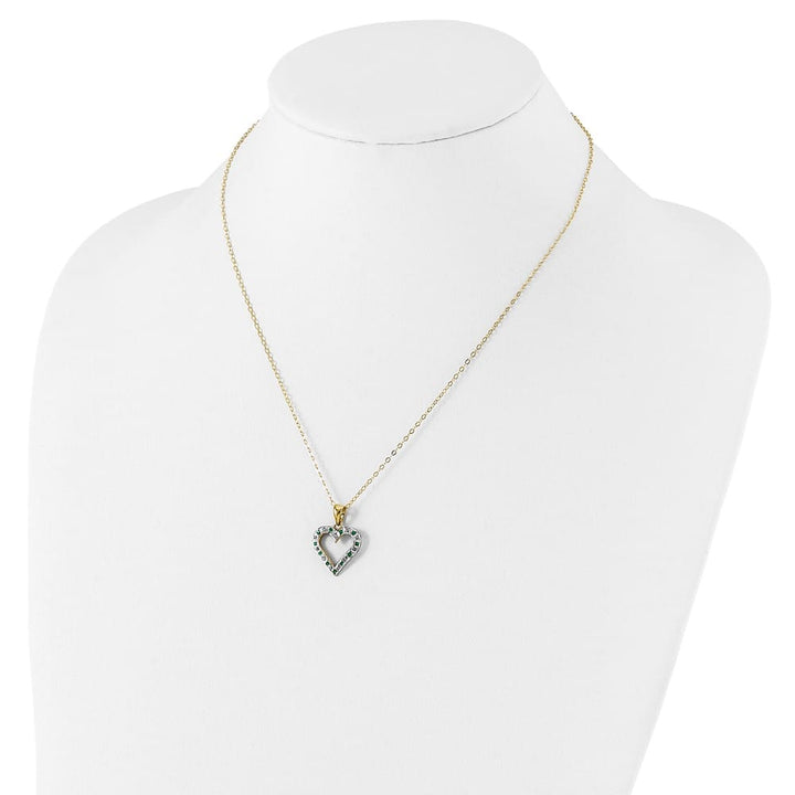 Sterling Silver Diamond and Emerald Heart 18 inch Necklace