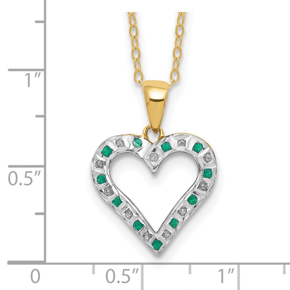 Sterling Silver Diamond and Emerald Heart 18 inch Necklace