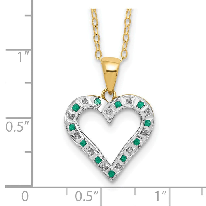Sterling Silver Diamond and Emerald Heart 18 inch Necklace