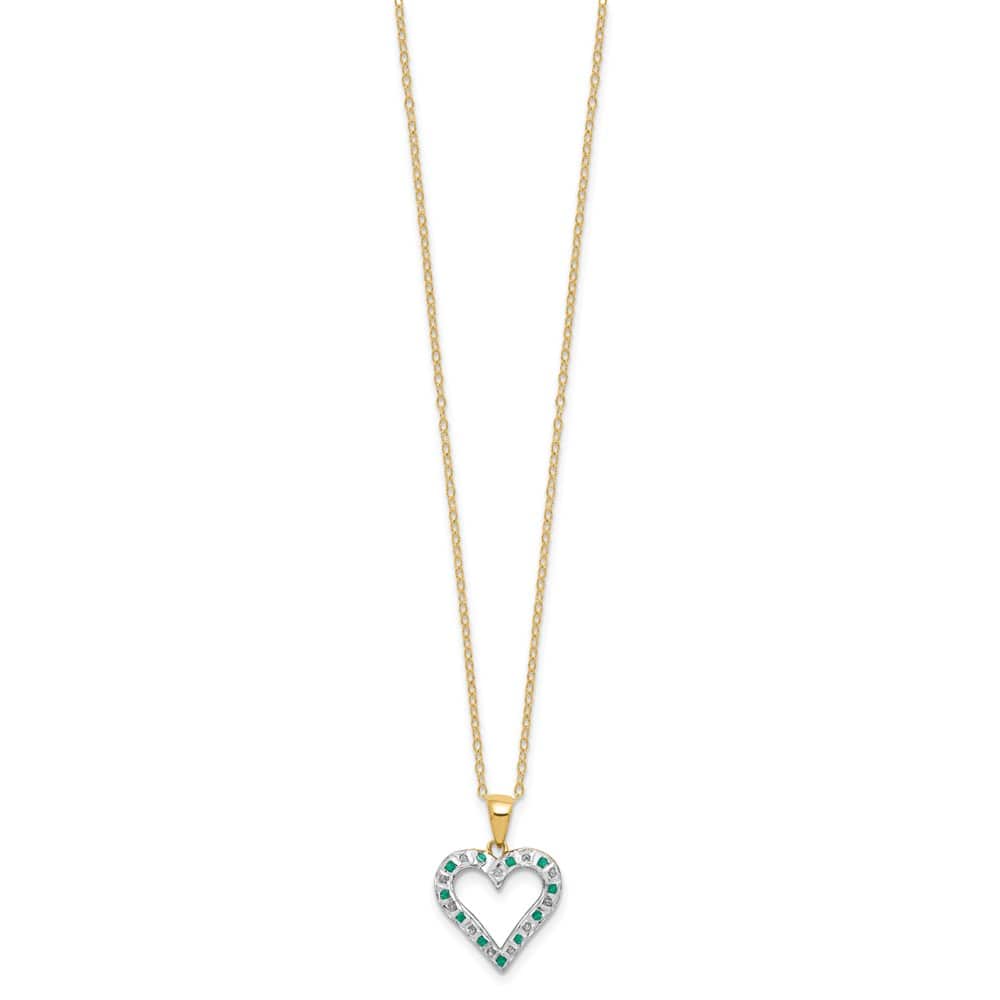 Sterling Silver Diamond and Emerald Heart 18 inch Necklace