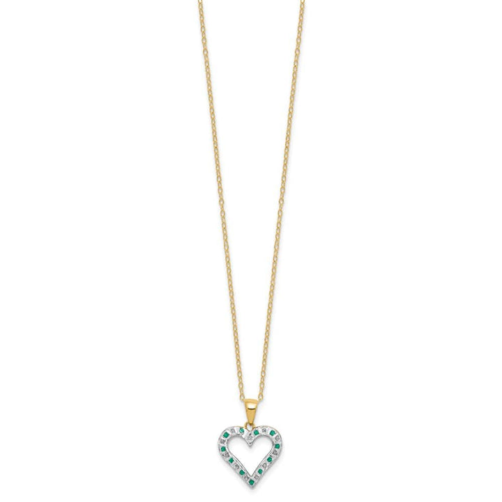 Sterling Silver Diamond and Emerald Heart 18 inch Necklace