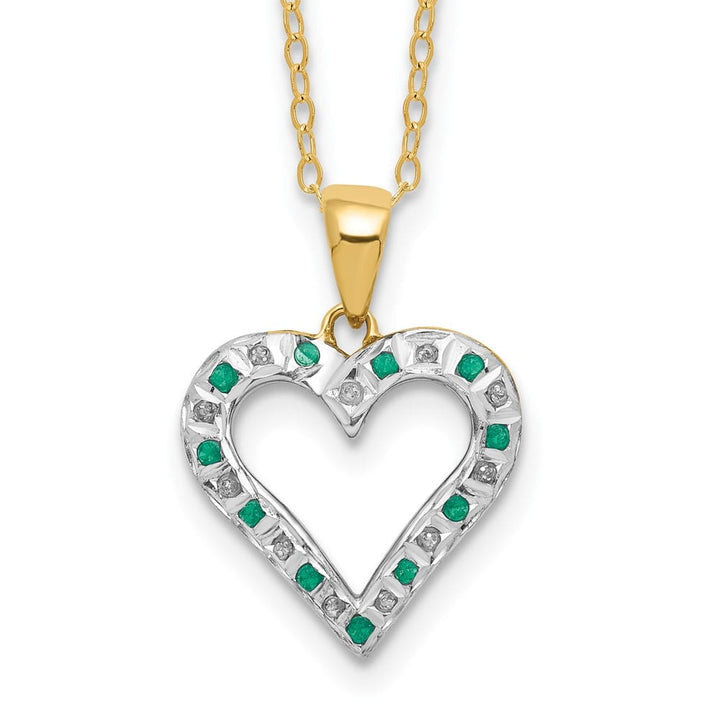 Sterling Silver Diamond and Emerald Heart 18 inch Necklace