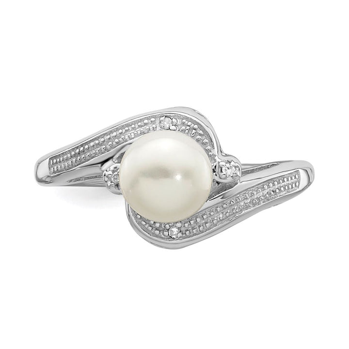 Sterling Silver Diamond and Freshwater Cultured Pearl 6.5 mm Pave Ring