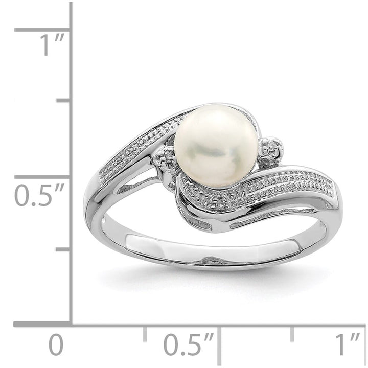 Sterling Silver Diamond and Freshwater Cultured Pearl 6.5 mm Pave Ring