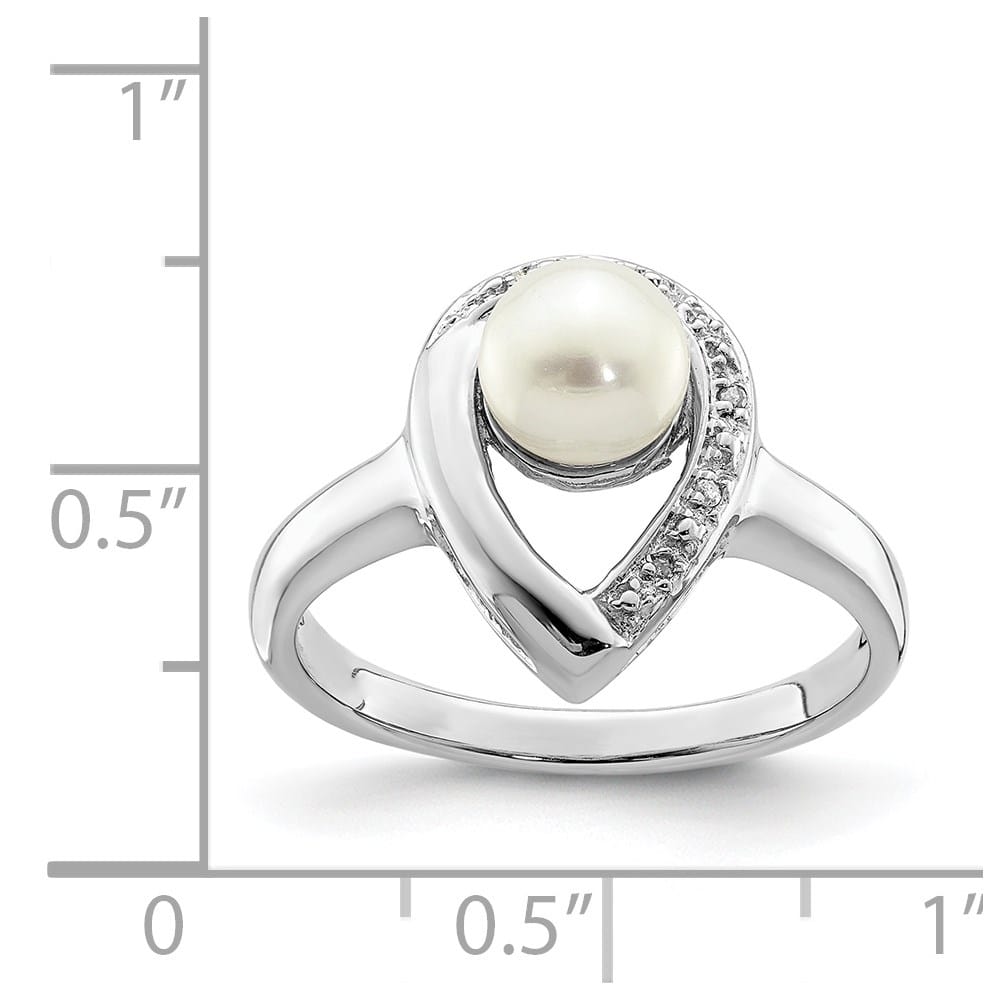 Sterling Silver Diamond and Freshwater Cultured Pearl 6.5 mm Ring