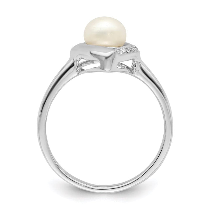 Sterling Silver Diamond and Freshwater Cultured Pearl 6.5 mm Ring
