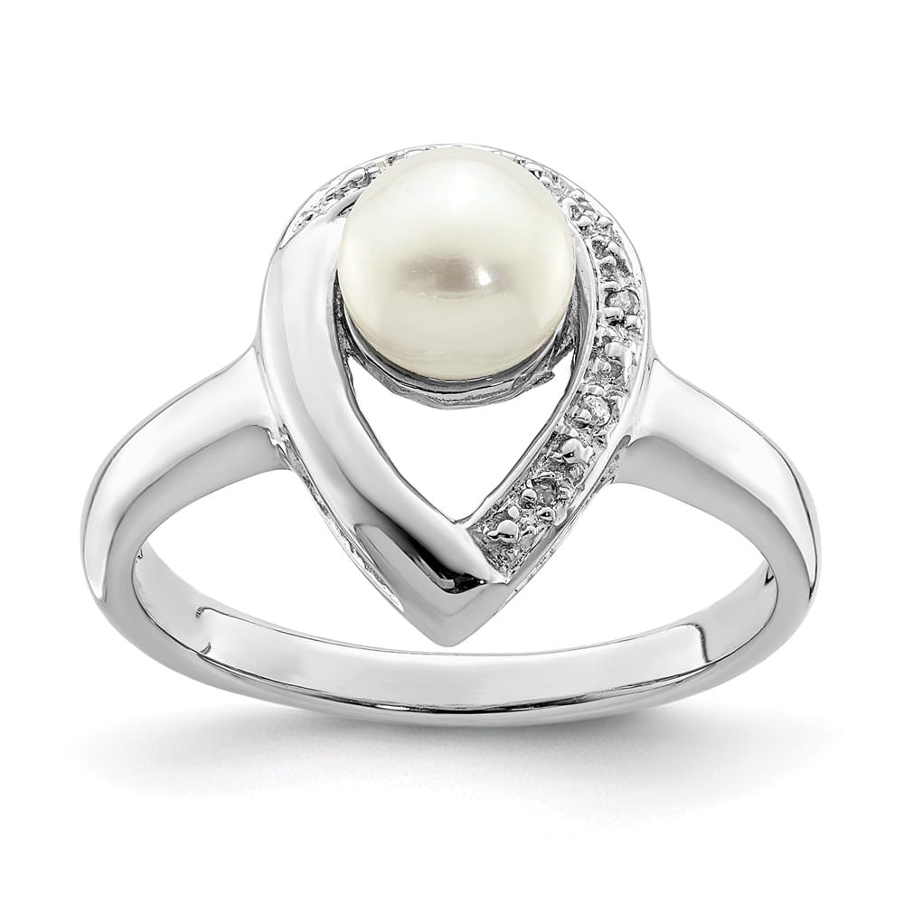 Sterling Silver Diamond and Freshwater Cultured Pearl 6.5 mm Ring