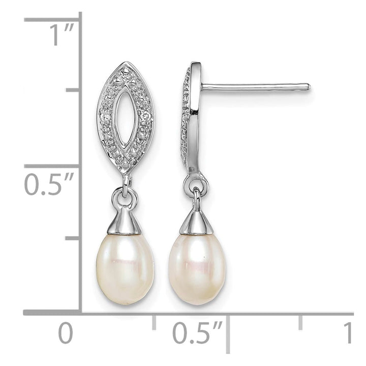 Sterling Silver Diamond and Freshwater Pearl 21 x 6 mm Earrings, view 2 of 2