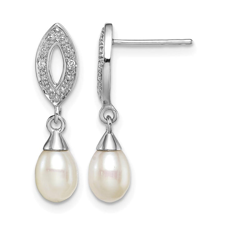 Sterling Silver Diamond and Freshwater Pearl 21 x 6 mm Earrings, view 1 of 2