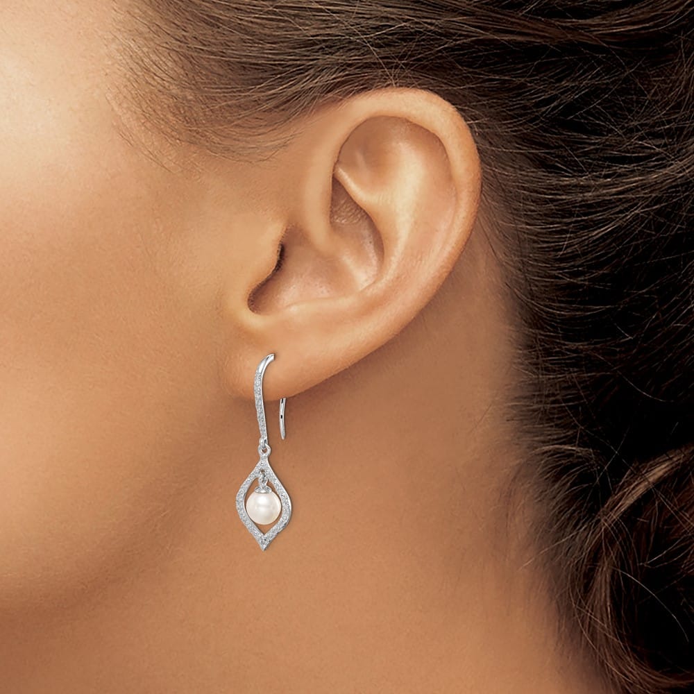 Sterling Silver Diamond and FW Cultured Pearl Ear Earrings, view 3 of 4