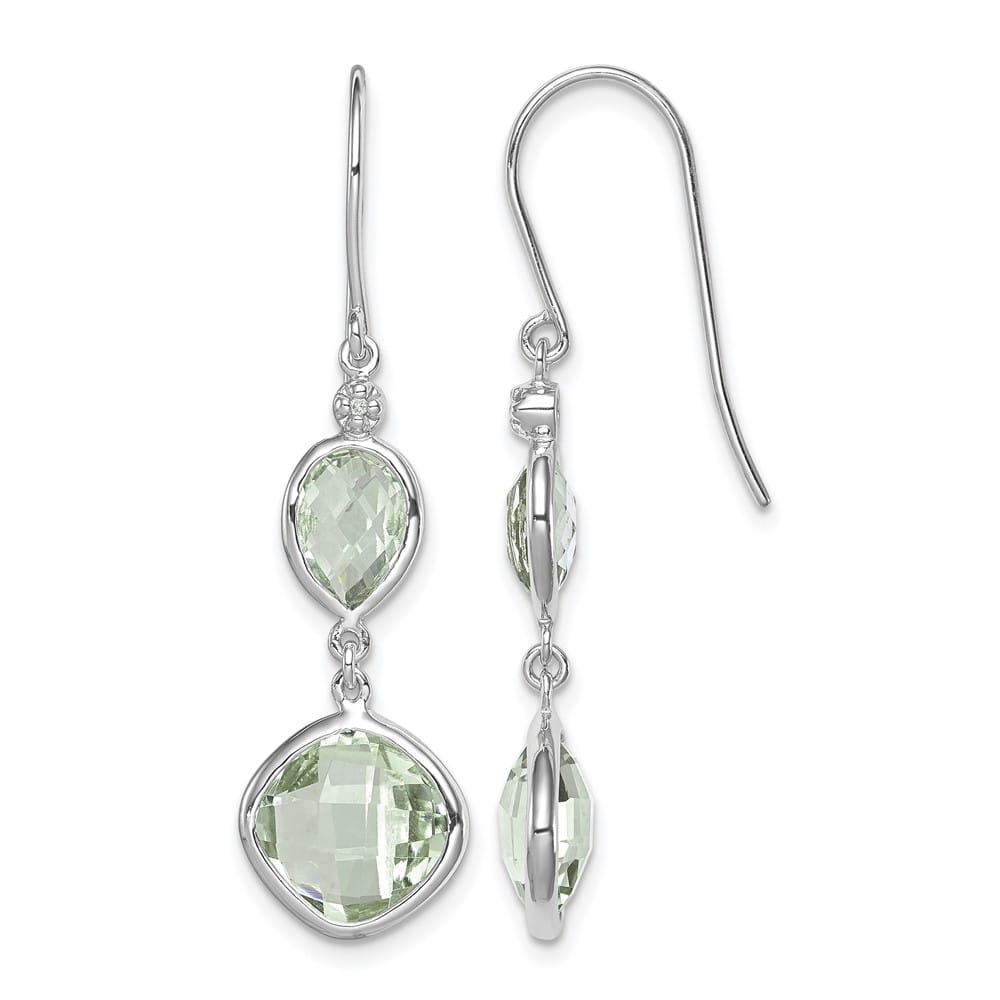 Sterling Silver Diamond and Green Quartz Earrings, view 1 of 4