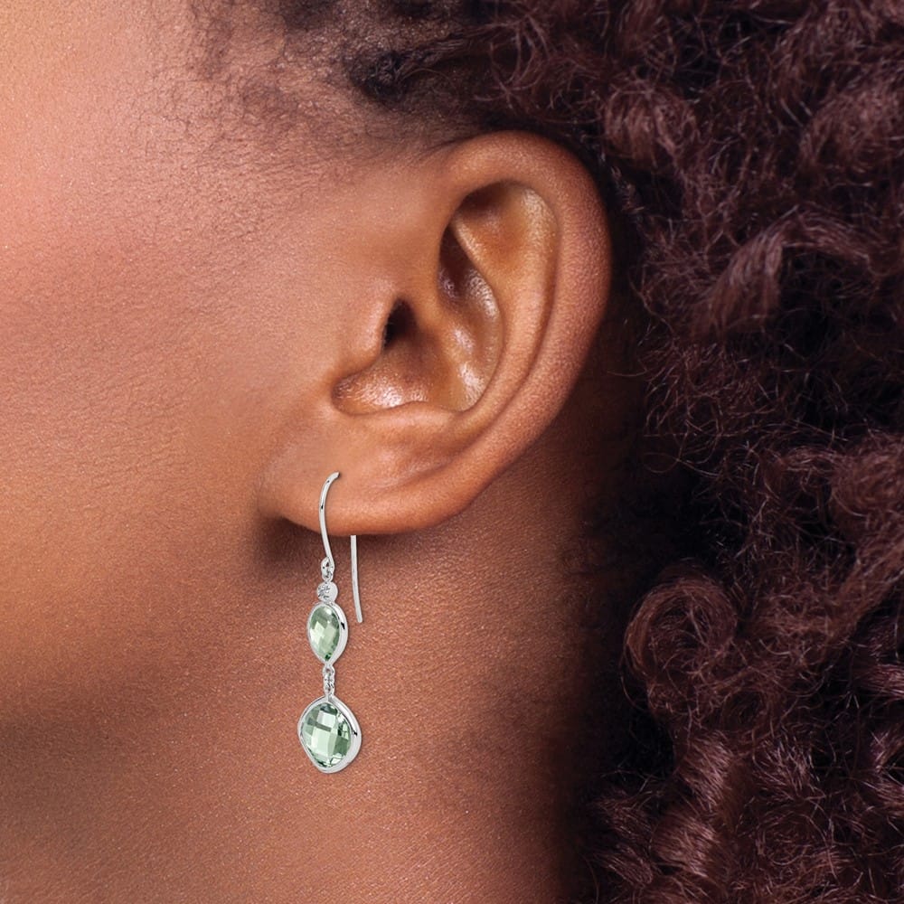 Sterling Silver Diamond and Green Quartz Earrings, view 3 of 4