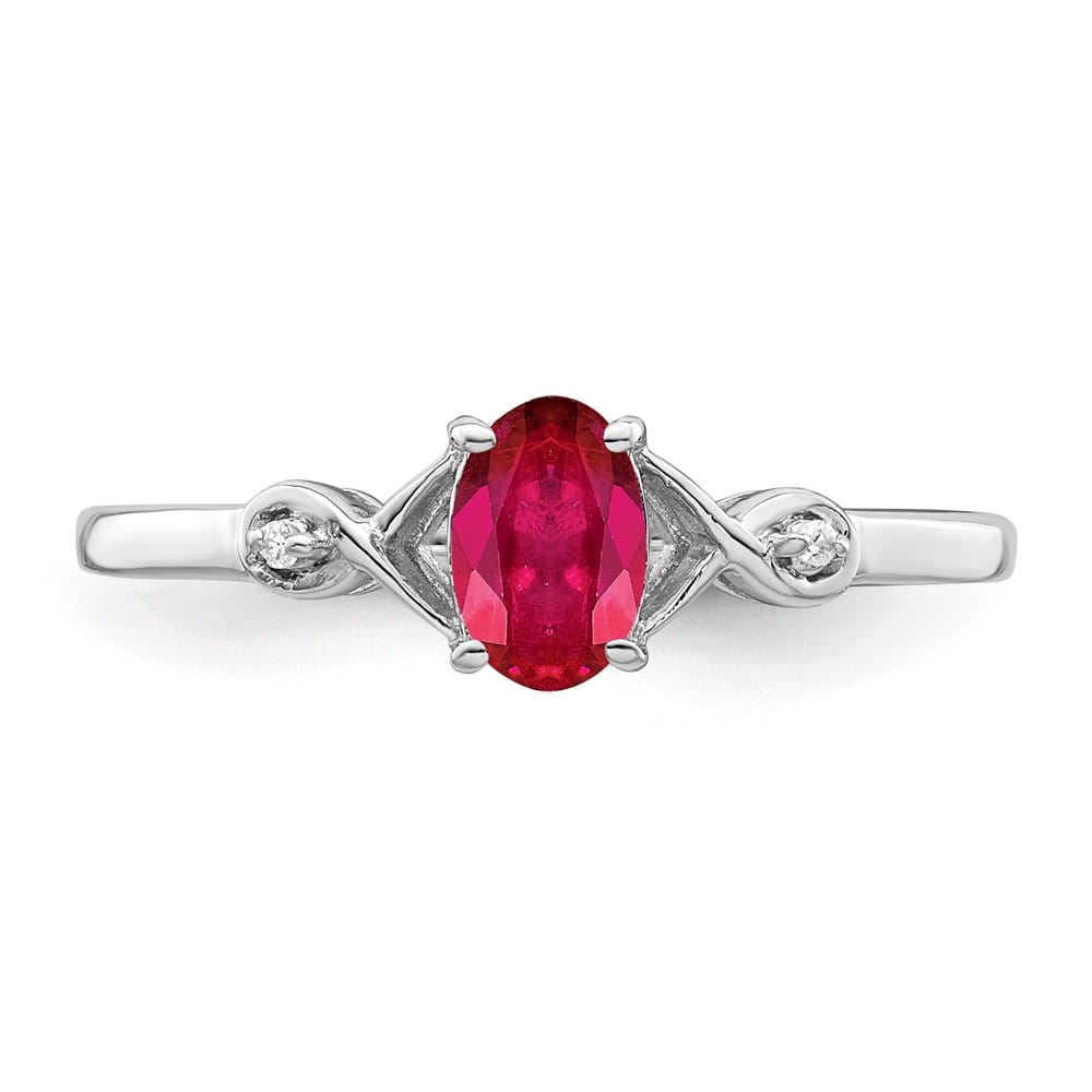 Sterling Silver Diamond and Oval Ruby Ring