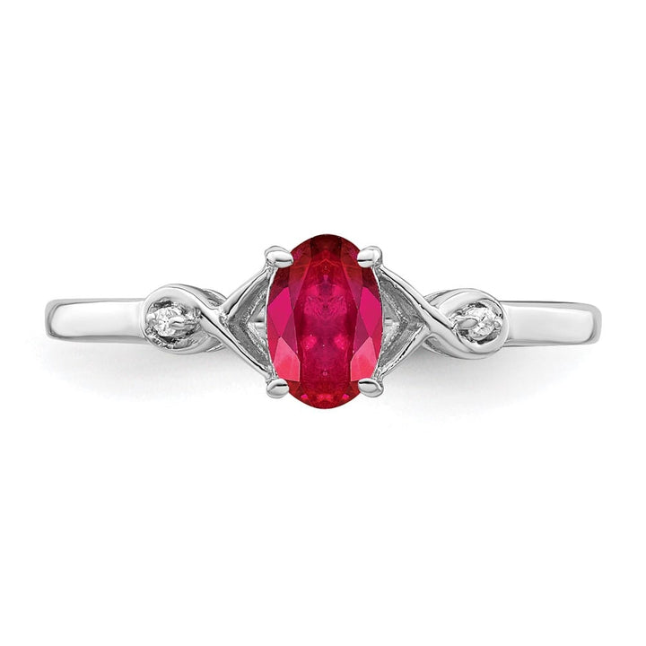 Sterling Silver Diamond and Oval Ruby Ring