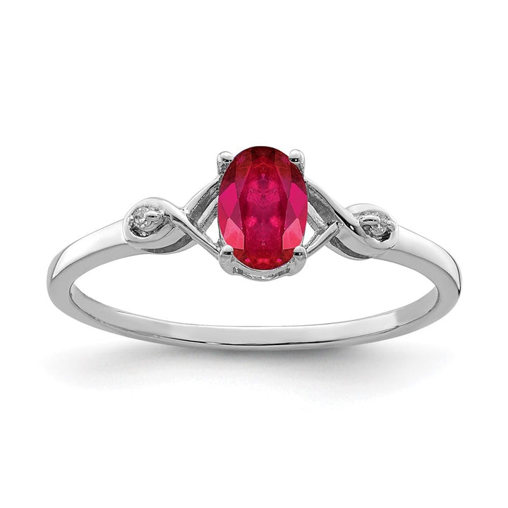 Sterling Silver Diamond and Oval Ruby Ring