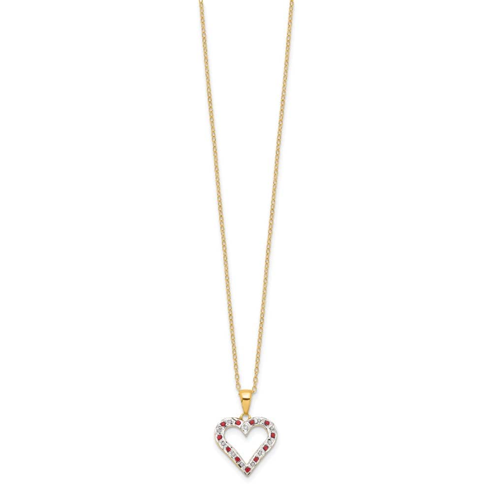 Sterling Silver Diamond and Ruby Heart 18 inch Necklace