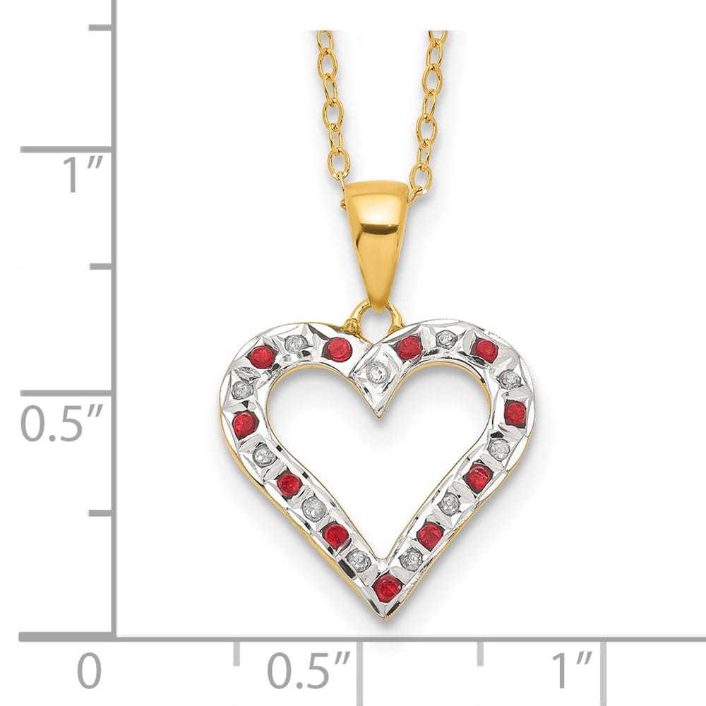 Sterling Silver Diamond and Ruby Heart 18 inch Necklace