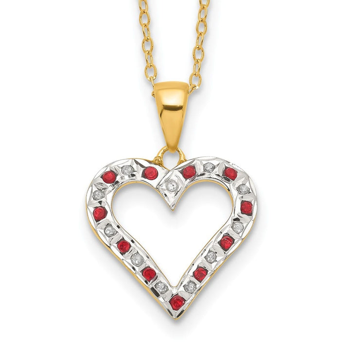 Sterling Silver Diamond and Ruby Heart 18 inch Necklace