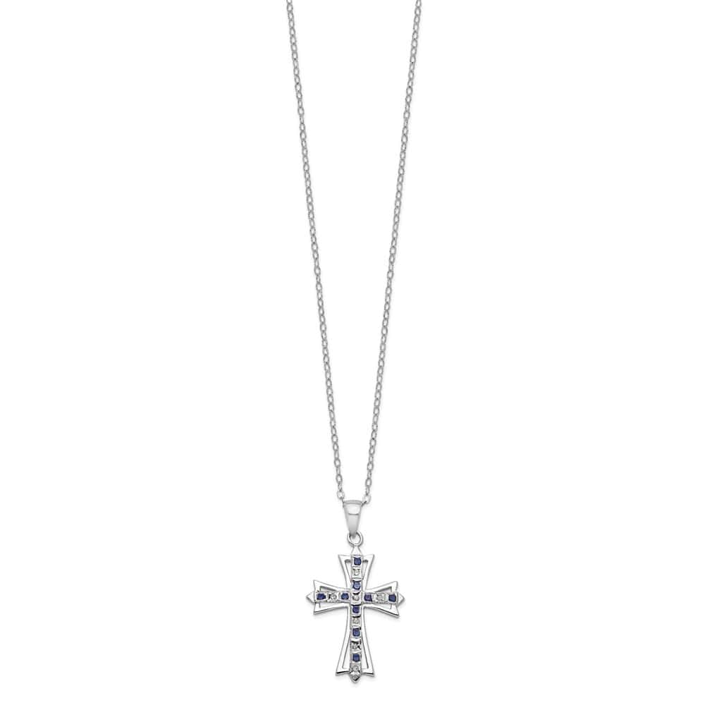 Sterling Silver Diamond and Sapphire Cross 18 inch Necklace