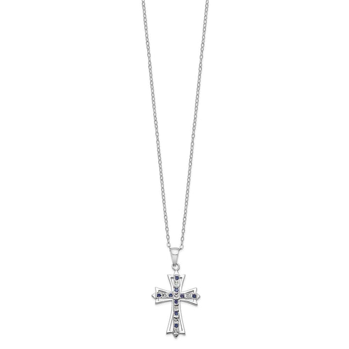 Sterling Silver Diamond and Sapphire Cross 18 inch Necklace