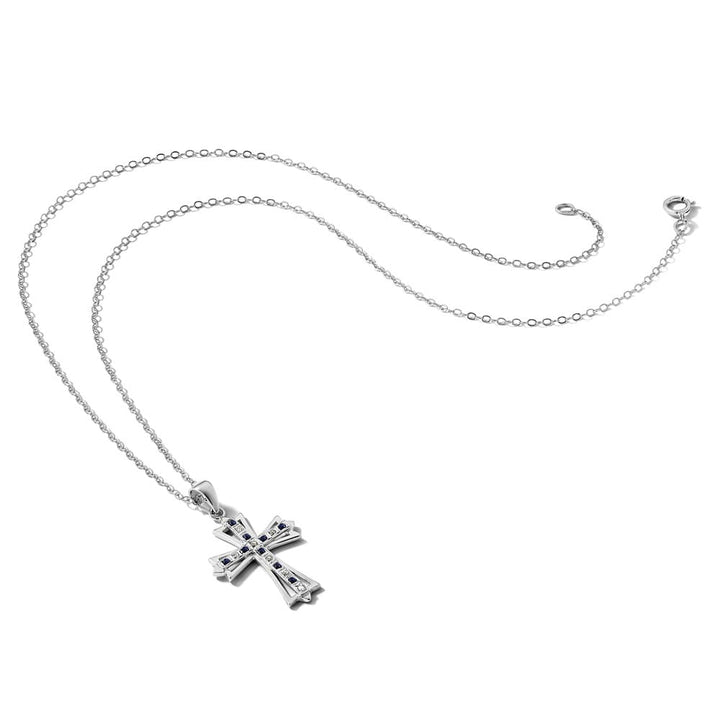 Sterling Silver Diamond and Sapphire Cross 18 inch Necklace
