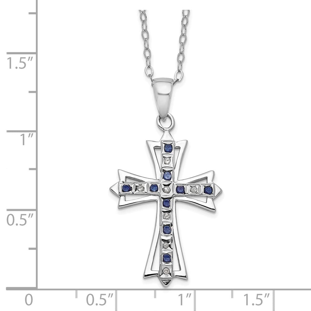 Sterling Silver Diamond and Sapphire Cross 18 inch Necklace