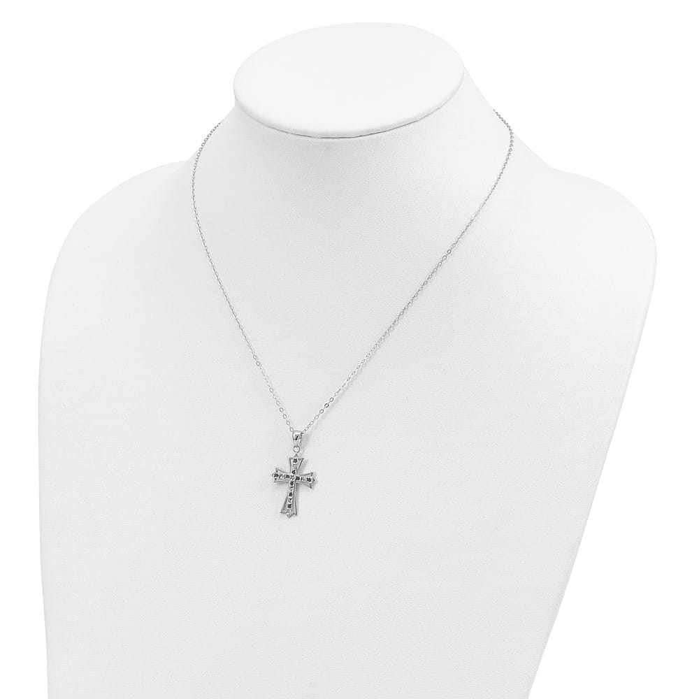 Sterling Silver Diamond and Sapphire Cross 18 inch Necklace